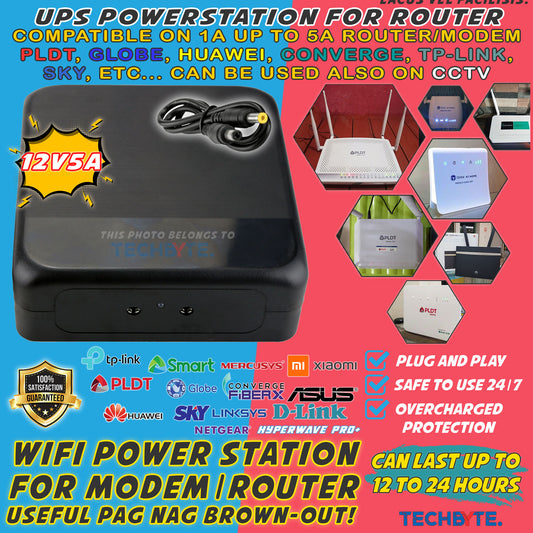 12V5A Mini UPS Power Supply for WiFi PLDT, Converge, Globe, Huawei, SKY, DVR, Mesh, TP Link, CCTV