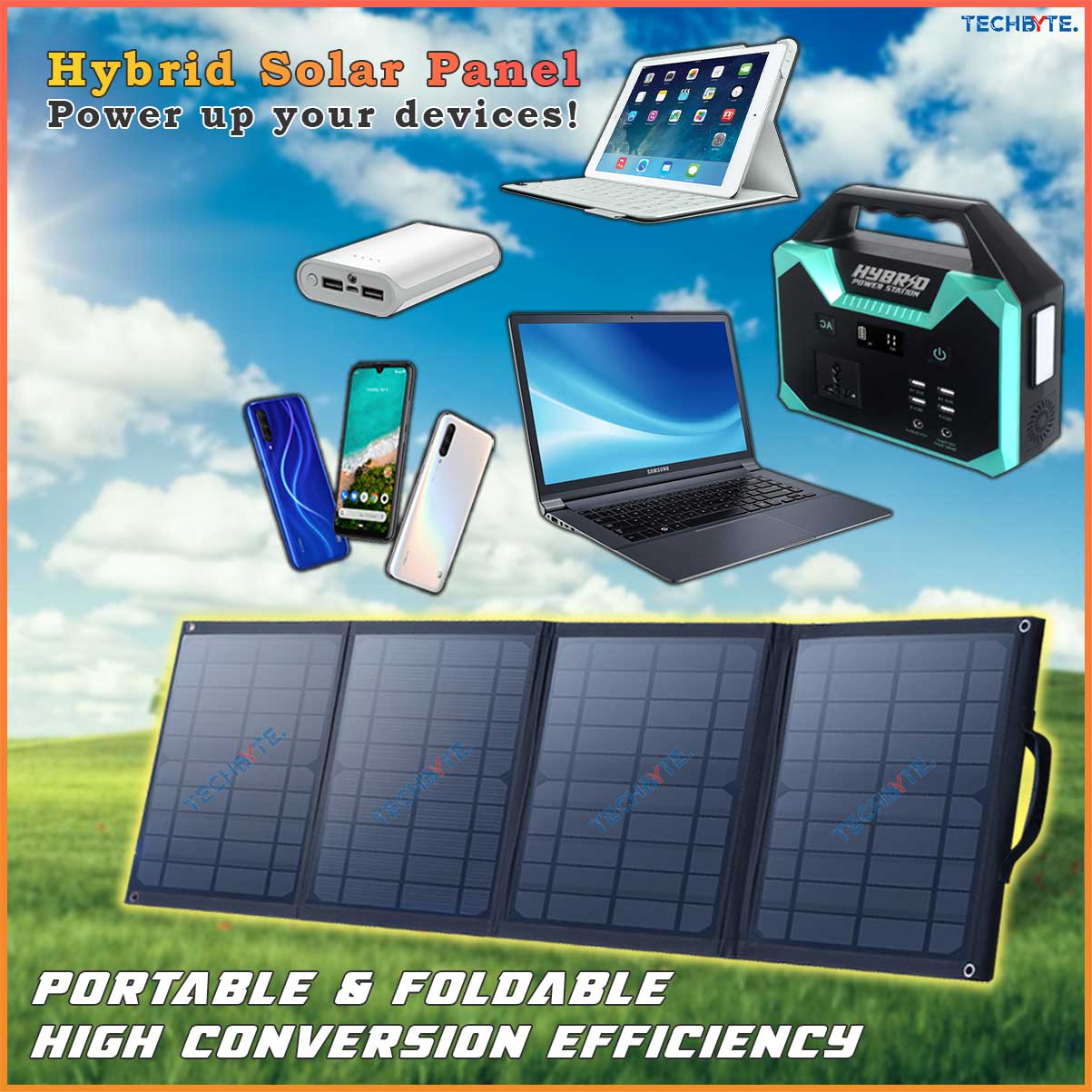 100% Original Hyperwave Foldable Solar Panel Portable Charger 100W Dual USB Port Monocrystalline