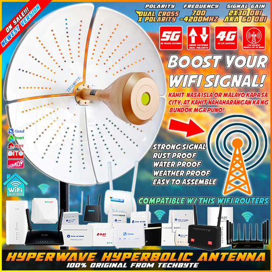 Hyperwave Hyperbolic 60dBi 5G 4G WiFi Signal Internet Antenna Gold Edition